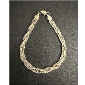 Vintage Sterling Silver Bracelet 925 Italy Braided Herringbone Chain Signed
